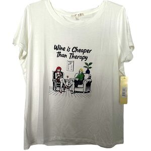 NWT White Graphic Women's Top “Wine is Cheaper Than Therapy”-Large